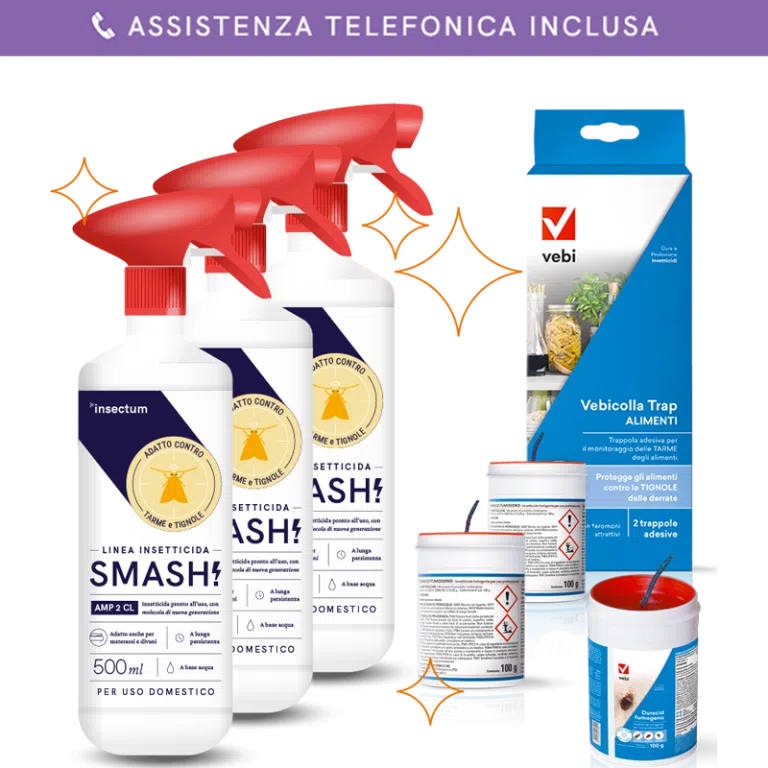 Insieme di prodotti per disinfestazione fai da te tarme della farina